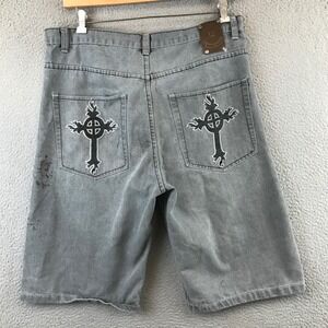 Brooklyn Xpress Y2K Mens Grey Denim Jolt Cross Embroidered Size 36